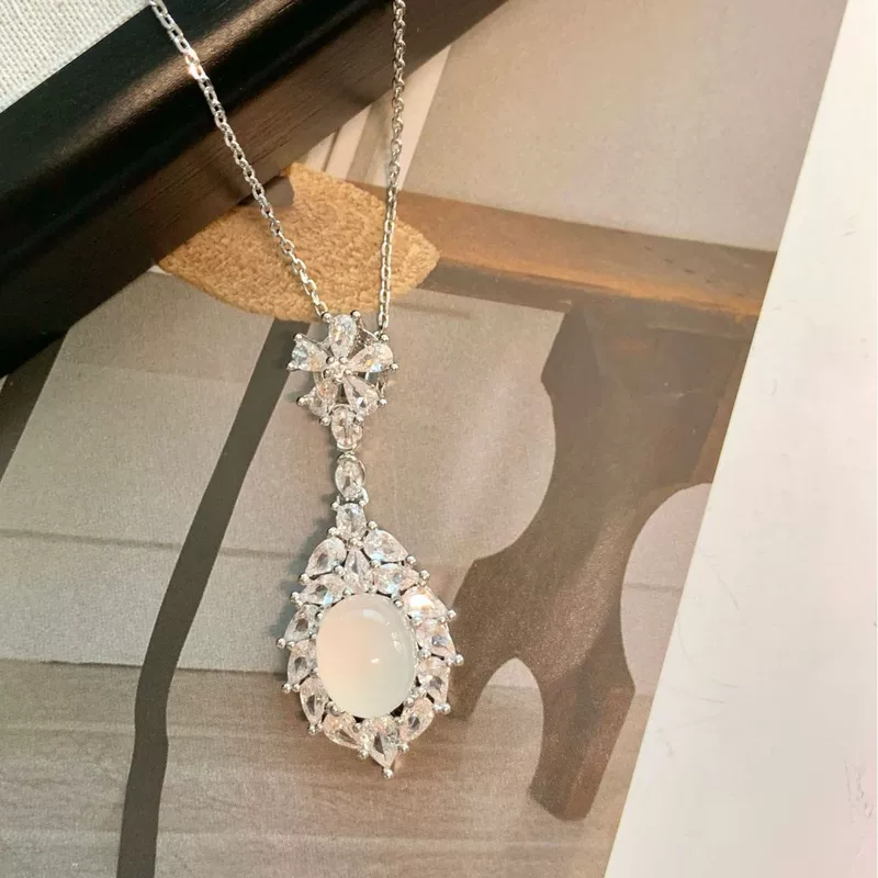 AGATE pendant white jade, камень инкрустация, с драгоценными камнями, цветочный, китайский стиль, инкрустированный бриллиантами