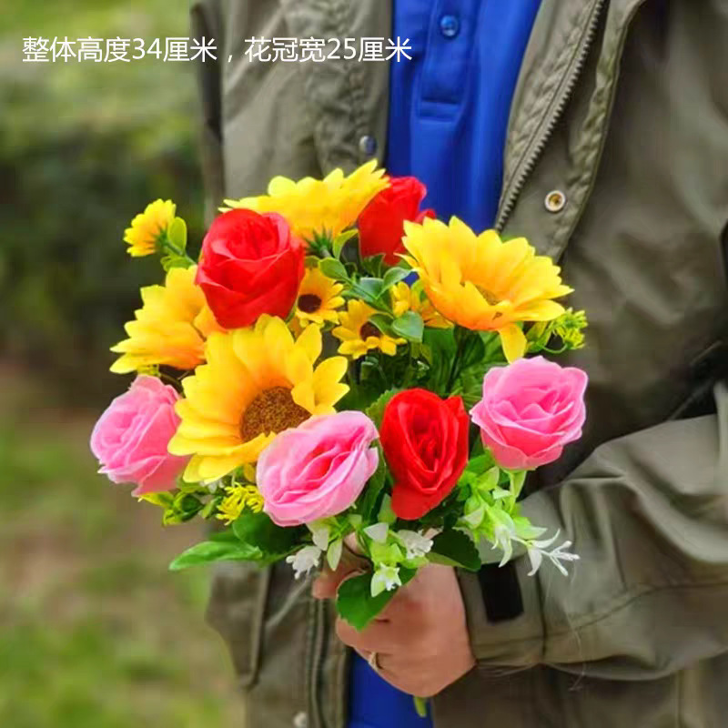 Reunión deportiva, actividades estudiantiles, baile, flores falsas coloridas, flores de plástico, flores de seda, baile, accesorios, ramo de simulación