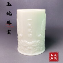 夜光石一帆风顺笔筒摆件浮雕帆船客厅书房玄关家居摆台货源批发