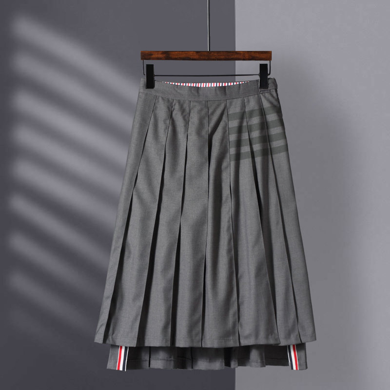 Autumn and winter tb long skirt high waist gray suit pleated academic style knee skirt short front and back long four bars long skirt women