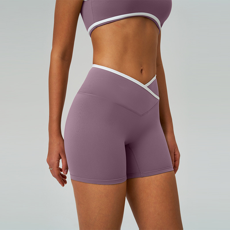 Pantalones cortos de yoga de cintura alta cruzada transfronteriza, desnudos apretados, pantalones cortos deportivos de alta cadera, pantalones de fitness de mujer, 8843