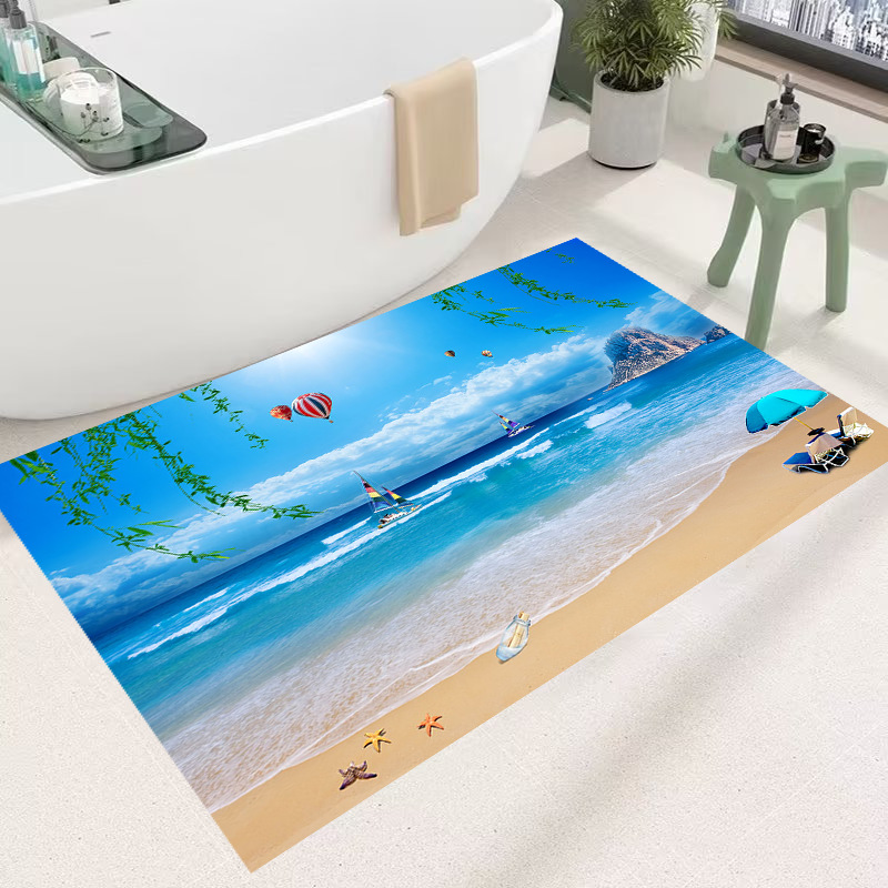 Tapis de bain océan 3d style plage antidérapant absorbant_voghion.com