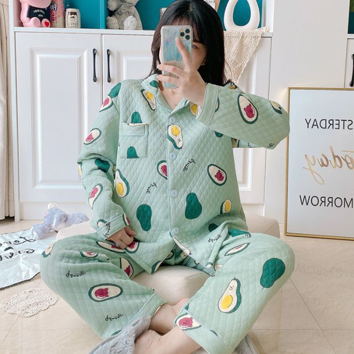 Otoño y invierno nuevo pijama de mujeres cardigán de aire mezclado chicas lindas dibujos animados princesa impresión ropa para el hogar