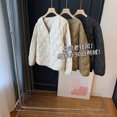 及简老钱风！新国标90白鸭绒！V领显瘦百搭羽绒服长袖外套女25新