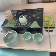 九件套日式抹茶茶具套装一碗配二杯彩盒百本立抹茶打茶器宋代点茶