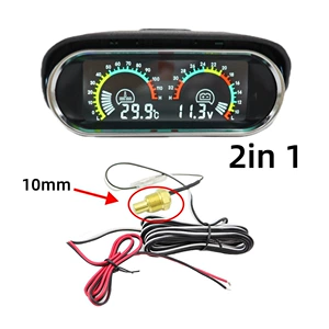 Avtomobil və Yük Maşını üçün LCD Gərginlik Su Temperaturu 2-i-1 Göstərici 12/24V