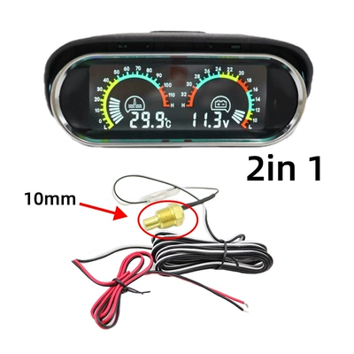 Cross-border best-selling horizontal LCD voltage and water temperature 2-in-1 combination gauge for cars and trucks, 12/24V universal with sensor (automobile instrument)