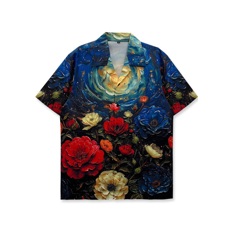 跨境外贸夏威夷衬衣古巴ins短袖宽松复古宽松沙滩休闲花衬衫男女