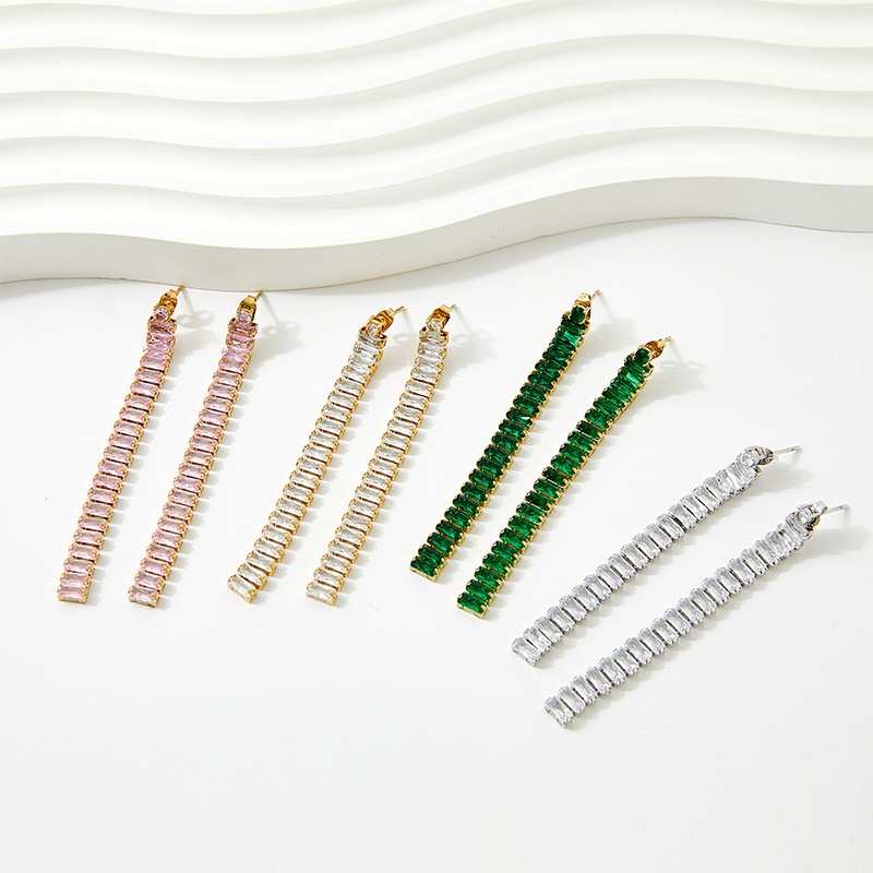 12g Weight 0.03µm-0.05µm Gold Plating Thickness 1 Pair Glam Geometric Plating 304 Stainless Steel Zircon 16K Gold Plated White Gold Plated Gold Plated Stainless Steel Earrings