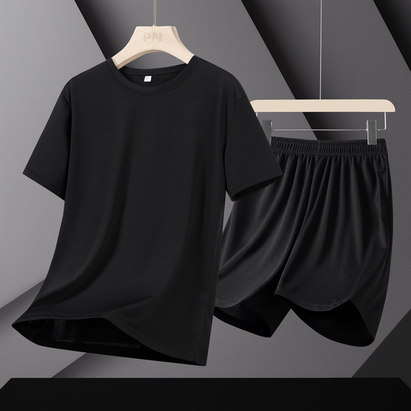 Traje deportivo transfronterizo Traje suelto de secado rápido para hombres que corren Traje de color sólido de comercio exterior delgado de verano para hombres de manga corta image 4