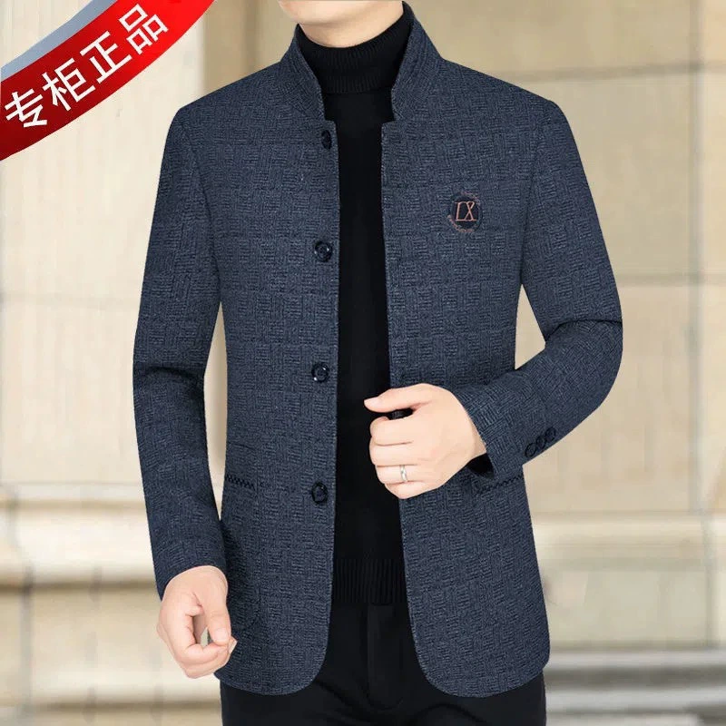2024 зимний новый шерстяной пальто мужское пальто среднего и пожилого возраста шерстяной топ бизнес повседневный толстый папа наряд