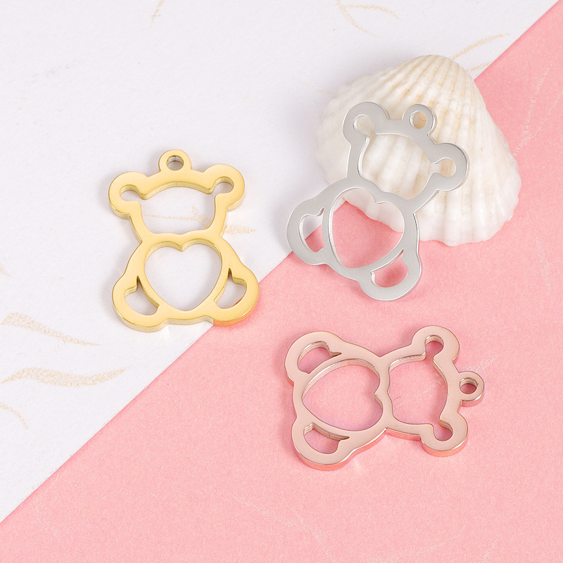 1 Piece Stainless Steel 18K Gold Plated Bear Heart Shape Pendant display picture 2