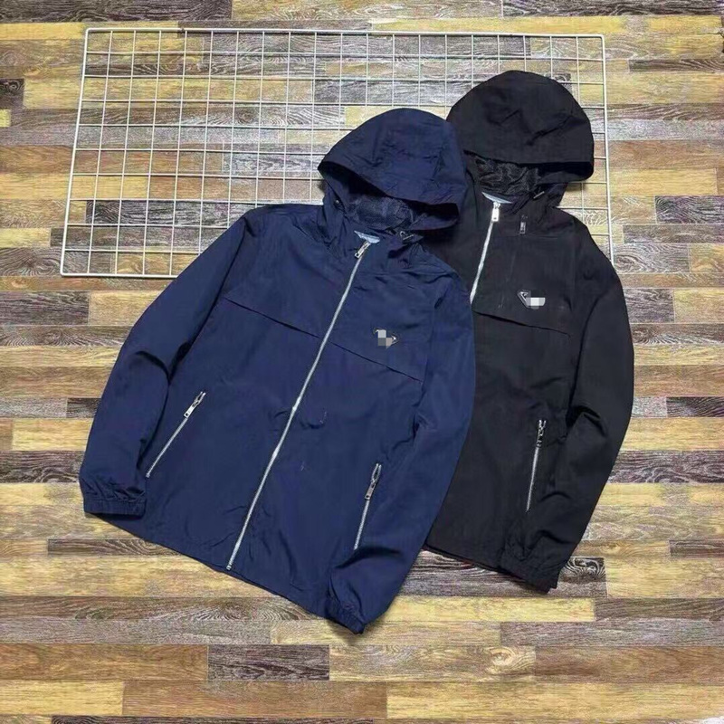 European-Style Spring and Summer New Metal Triangle Logo Hooded Jacket Slim Fit Men's Youth Casual Wholesale