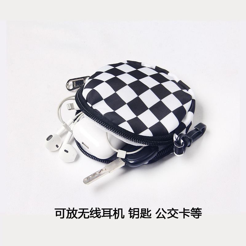 Tablero de la Tela Escocesa del auricular bolso de la llave bolsa colgante ins negro y blanco a cuadros mini bolsillo lindo triángulo monedero