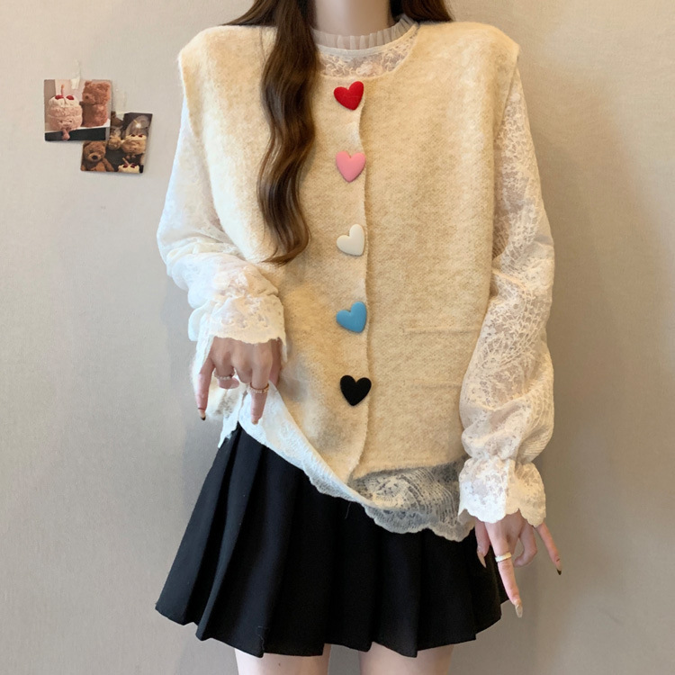 Spring and Autumn 2026 Korean style new heart-shaped button sweater, fashionable, elegant, sweet, age-reducing, sleeveless vest for women Spring and Autumn 2026 Korean style new heart-shaped button sweater, fashionable, elegant, sweet, age-reducing, sleeveless vest for women