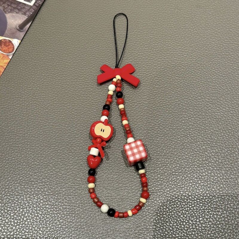 Ins Bow Block Apple Mobile Phone Universal Hanging Chain Handmade Beaded Lanyard CCD Camera Hanging Chain Anti-lost