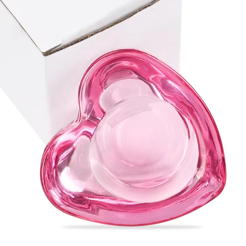 Vaso de cristal de uñas transfronterizo engrosado sin tapa taza de lavado de pluma Rosa alto transparente en forma de corazón herramientas de manicura de vidrio al por mayor