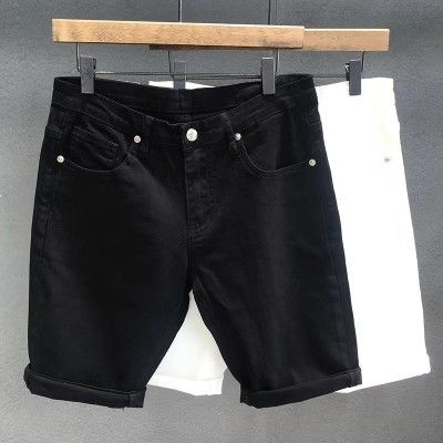 Men's Clothing Slim Fit High Waist Denim Shorts Solid Color Summer Fashion Handsome Thin White Pants_mkmklike.com