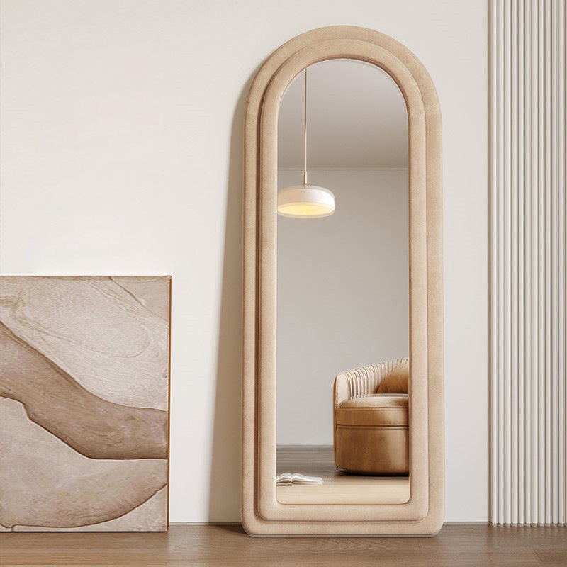 Espejo de cuerpo entero para el hogar Espejo de cuerpo entero para colgar en la pared Dormitorio de niña Sala de estar Red Celebridad Retro Francés Arco Retro Espejo de piso