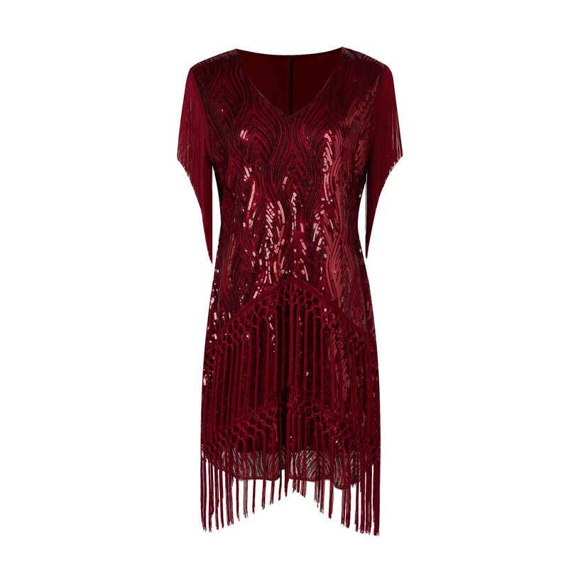 Tassel sequined evening dress 1920s vintage European and American prom party plus size dress Amazon wish cross-border