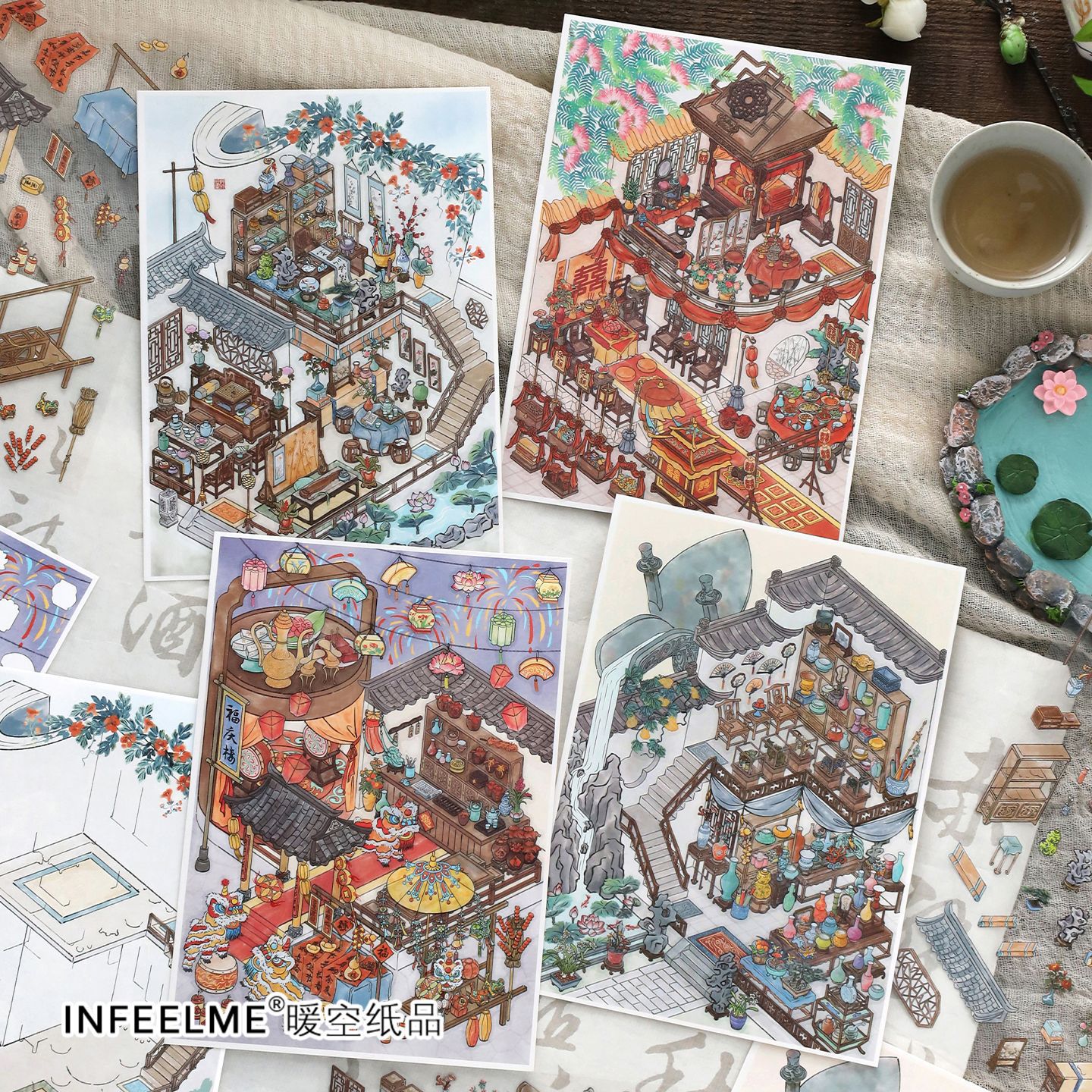 Yingfei Collection Today's Business Series No. 43 Pet White Card 2.5D Extra Large Size Scenery Stickers