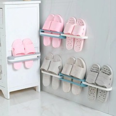 Hole-free foldable three-in-one multifunctional wall-mounted slipper rack retractable bathroom towel storage rack