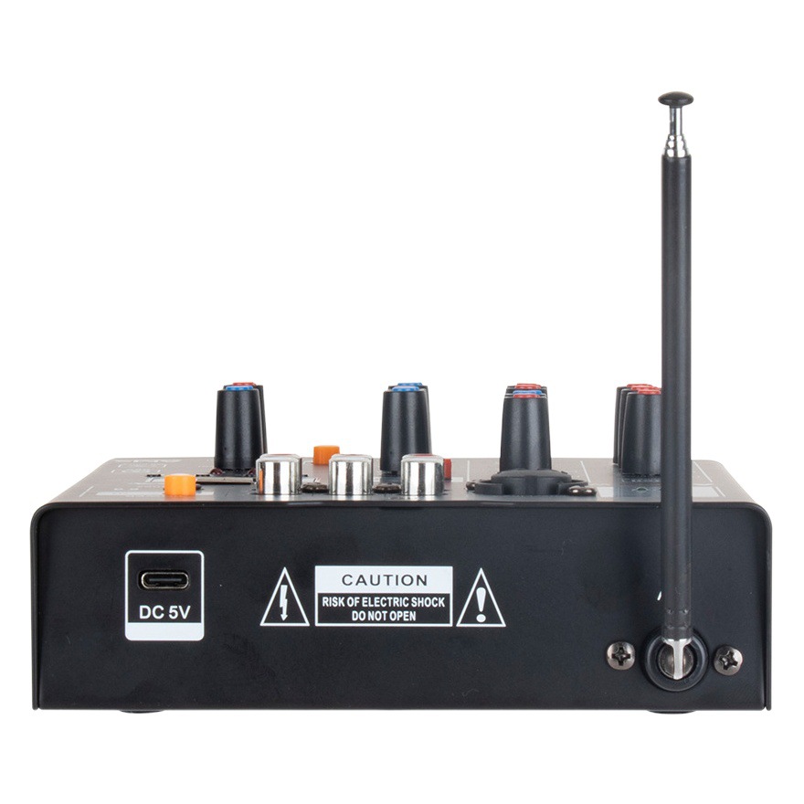 Pequeño MEZCLADOR DE MICRÓFONO INALÁMBRICO todo-en-uno de 4 vías de la computadora tarjeta de sonido de la guitarra efecto Bluetooth