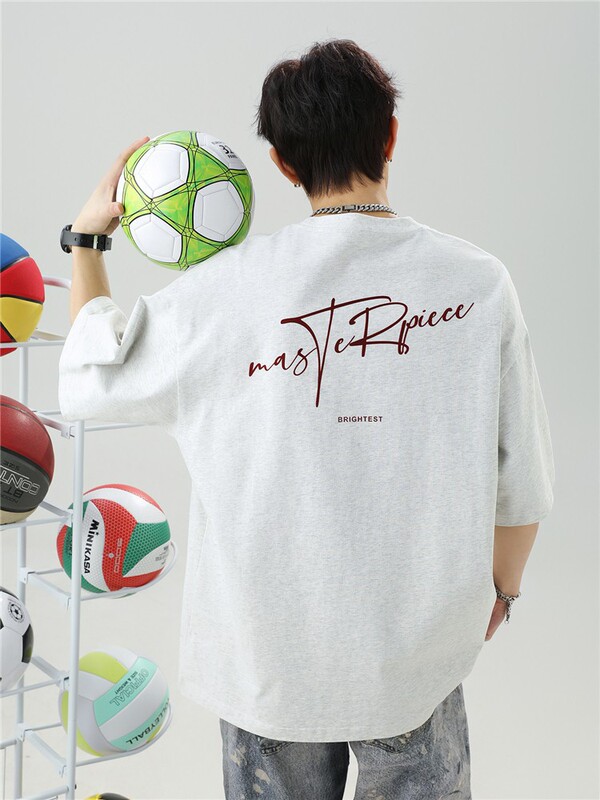 アメリカンレタープリント純綿半袖Tシャツメンズ夏新作Tシャツ日本製ゆったりトレンドブランドカップル半袖q|undefined