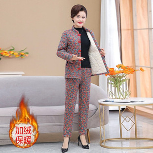 Mother Clothes fleece-lined plus size Cotton-padded Clothes Women's Winter New Warm Cotton-padded Jacket Cotton-padded Trousers for Middle-aged and Elderly Western Style Cotton-padded Jacket Two-piece Set
