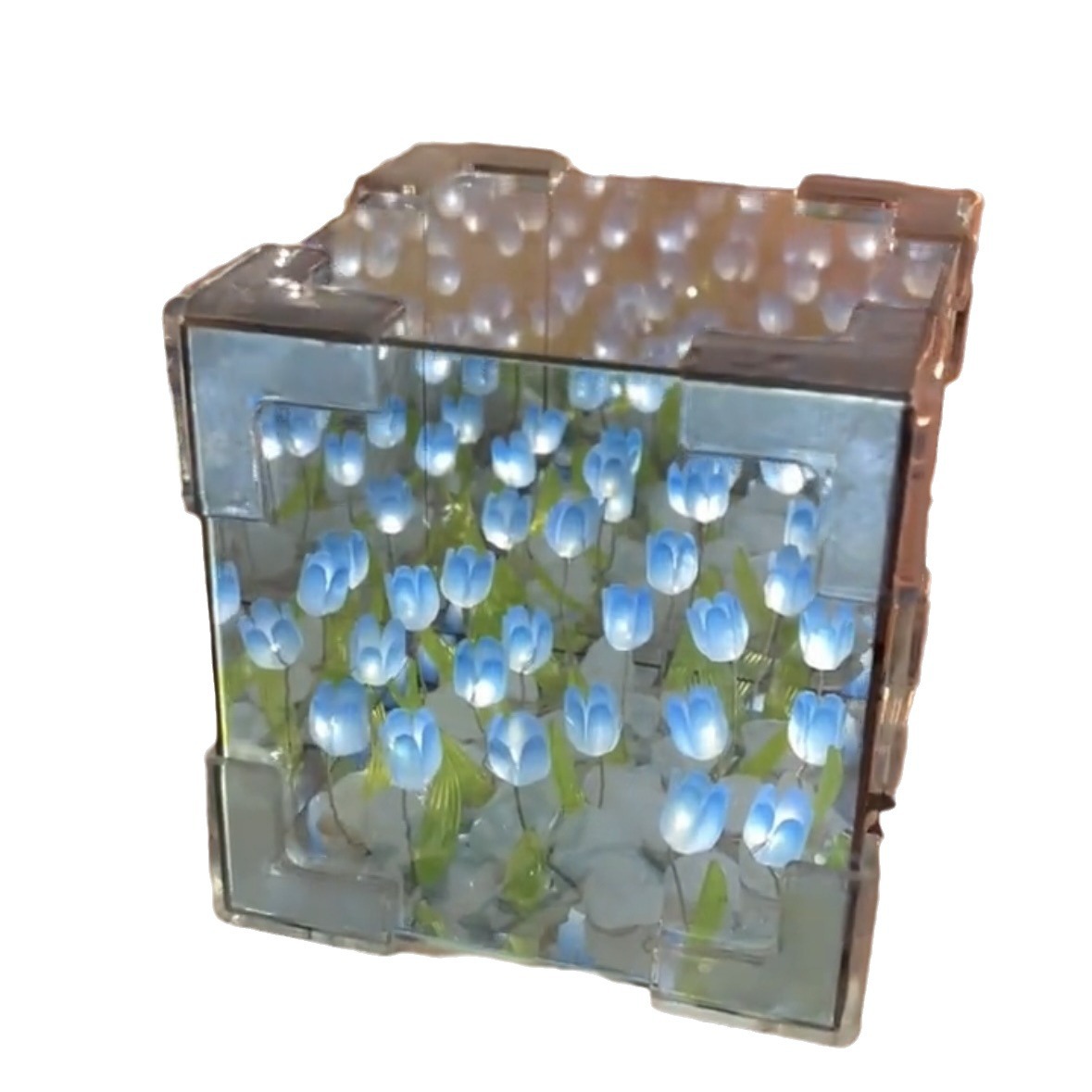 Tulip hecho a mano flor mar cubo de Rubik espejo tridimensional luz nocturna paquete de material completo película retráctil flor Haiyu