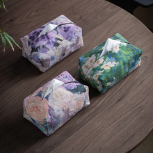 手绘油画帆布纸巾包实用布艺印花抽纸巾盒中式家用茶室抽纸纸巾盒