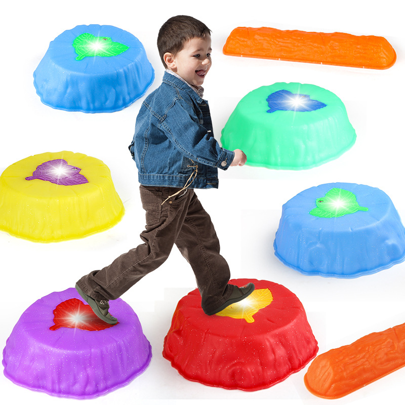 Children's Foot with Light Rainbow Over Bridge and Stone Sports Toy Balance Board Over Obstacle Jumping Game with Light to Play