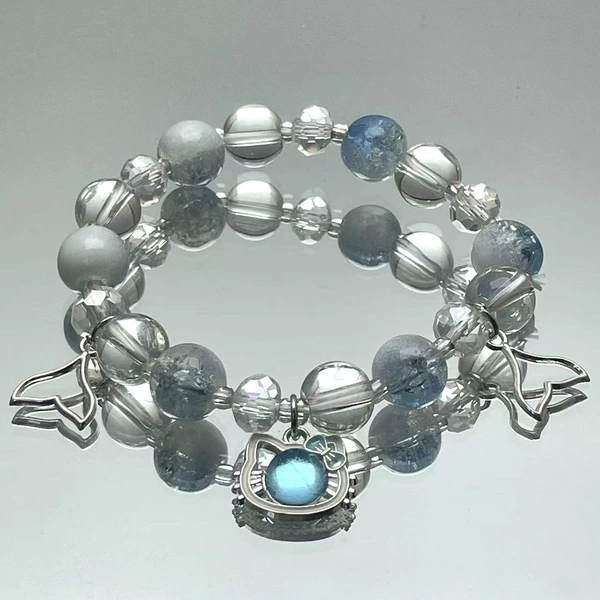 S294-Blue Jade Broken KT Cat Fishtail Bracelet #SZ1184