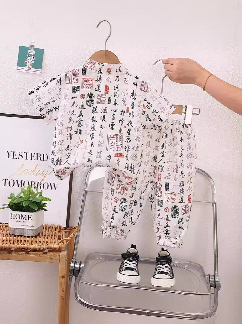 Niños nuevos trajes chinos de verano estilo chino para niños y niñas nuevos trajes chinos de verano para bebés delgados mangas cortas image 2