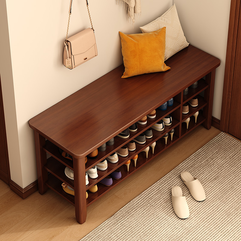 Shoe Changing Stool Home Door Sitting Shoe Cabinet Sitting Stool Integrated Bench New Chinese Style Entrance Solid Wood Shoe Rack Door Stool