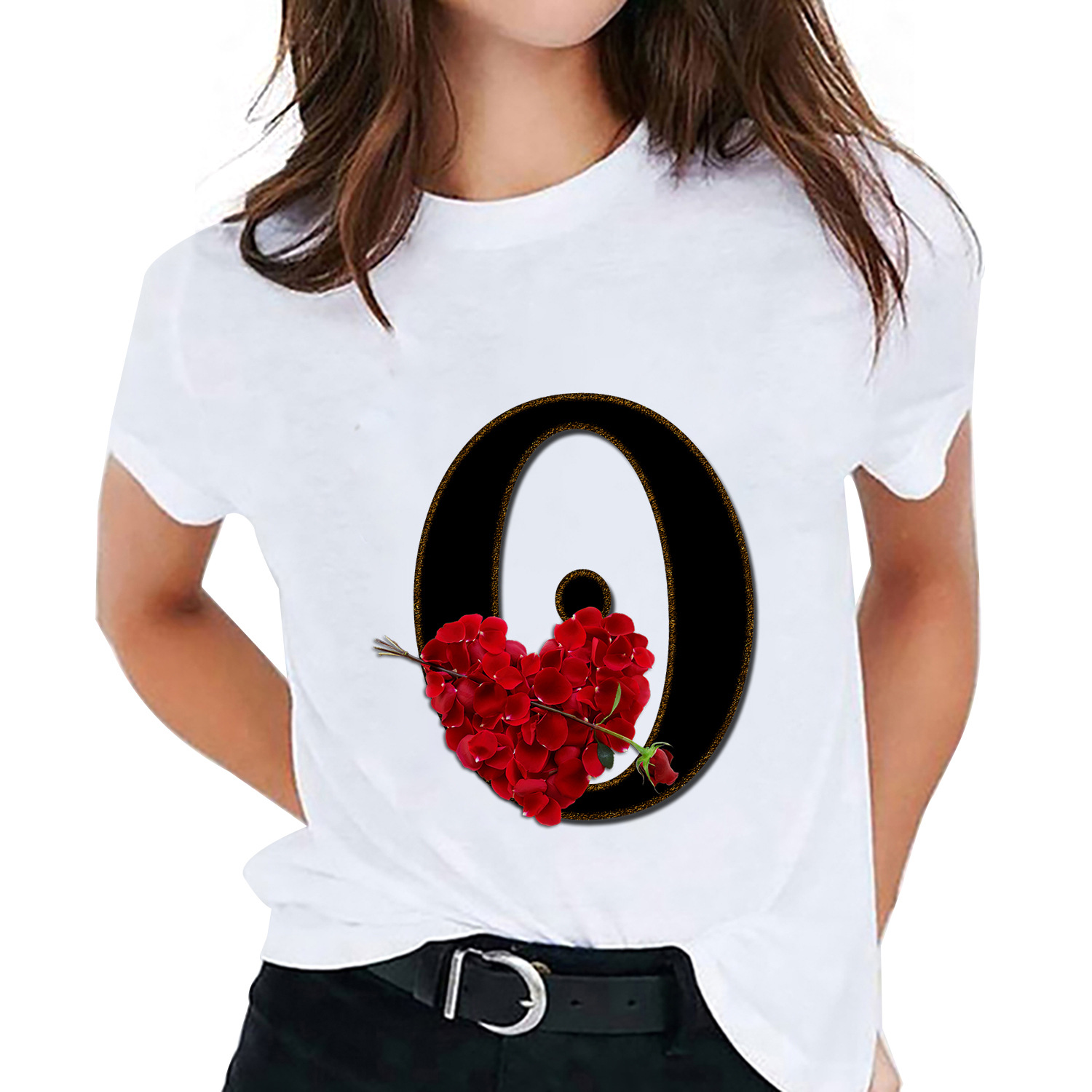 Women'S Gender Wholesale Women'S Fashion Letter Heart Shape Short Sleeve Printing T-Shirts