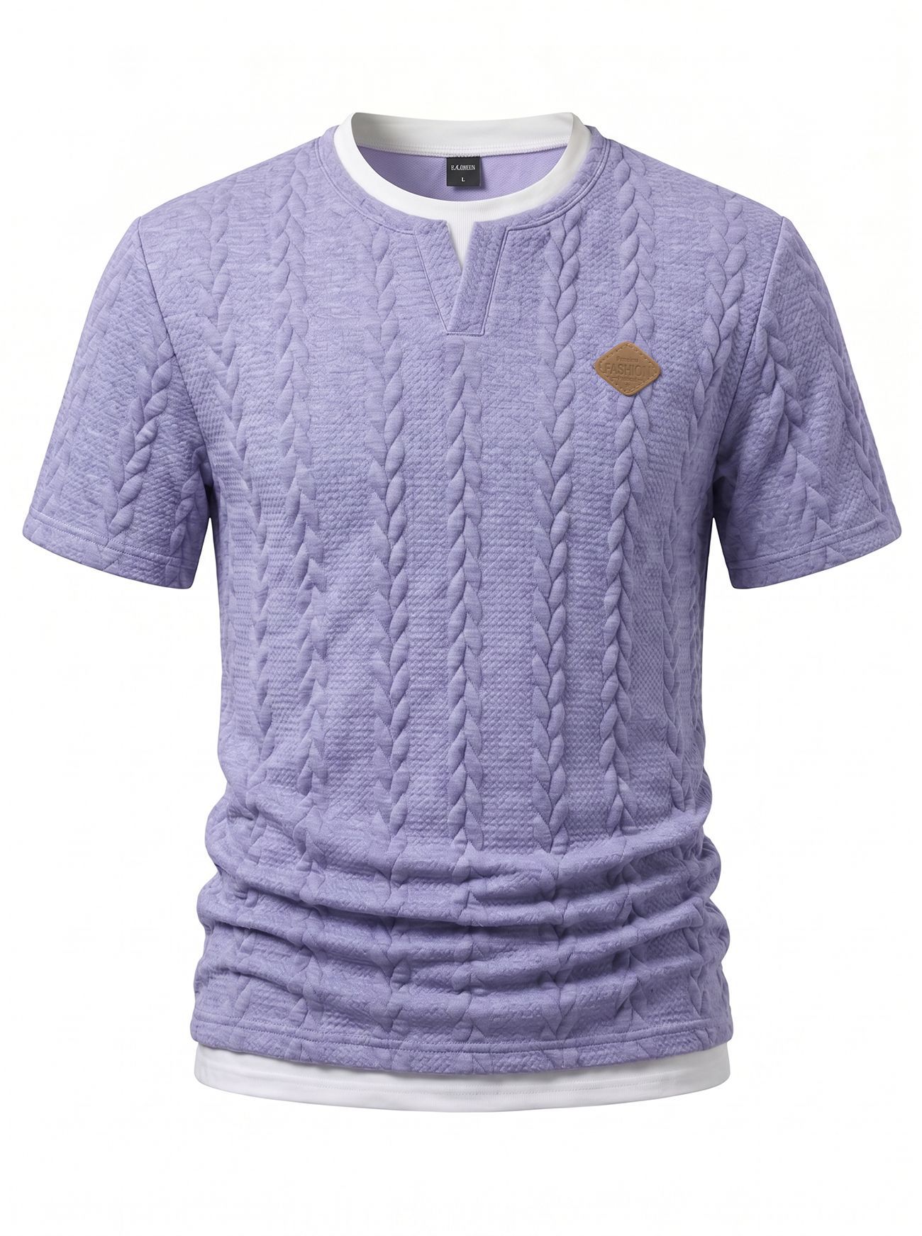 Transfronterizos Europa y América de verano ropa de hombre nueva textura con logotipo de cuero falso dos camisetas de mangas cortas delgadas camisetas casuales