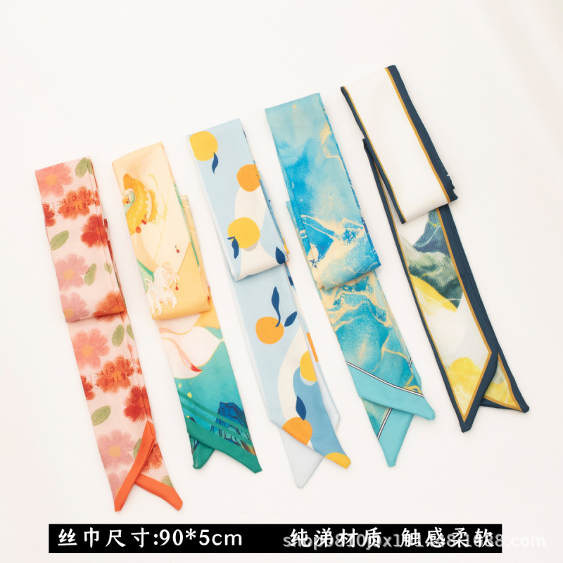 粉红色时尚气质小丝巾女发带夏装饰绑包仿真丝飘带长条领巾工厂|undefined