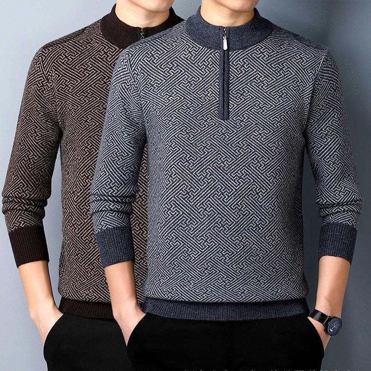 专柜同款针织衫中老年男士加厚半高领外穿爸爸毛衣冬季打底羊毛衫