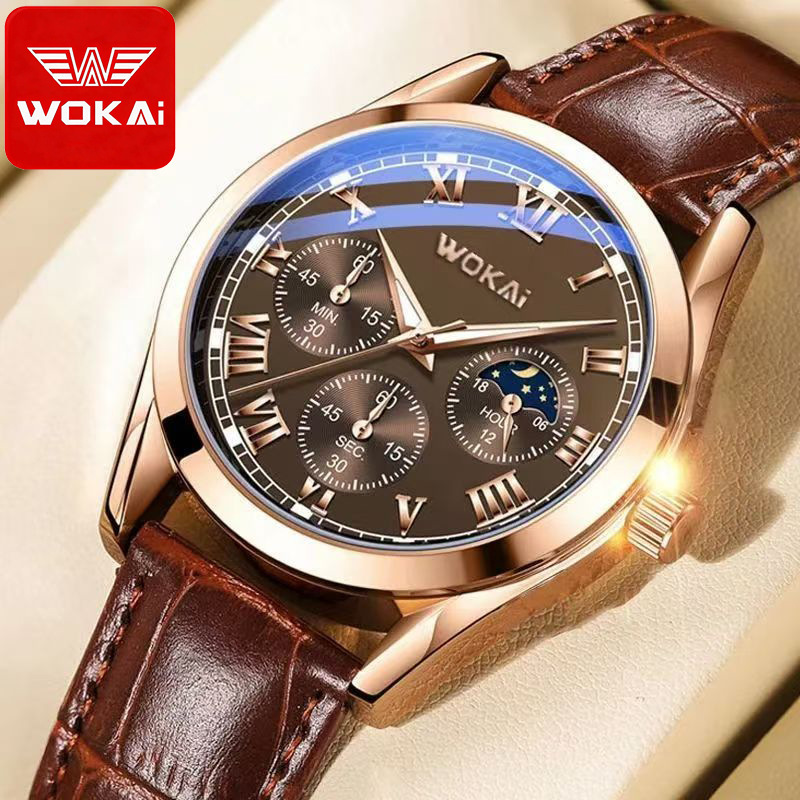New Wokai Belt Quartz Watch Alloy Watch Men's Business Watch Foreign Trade Wholesale