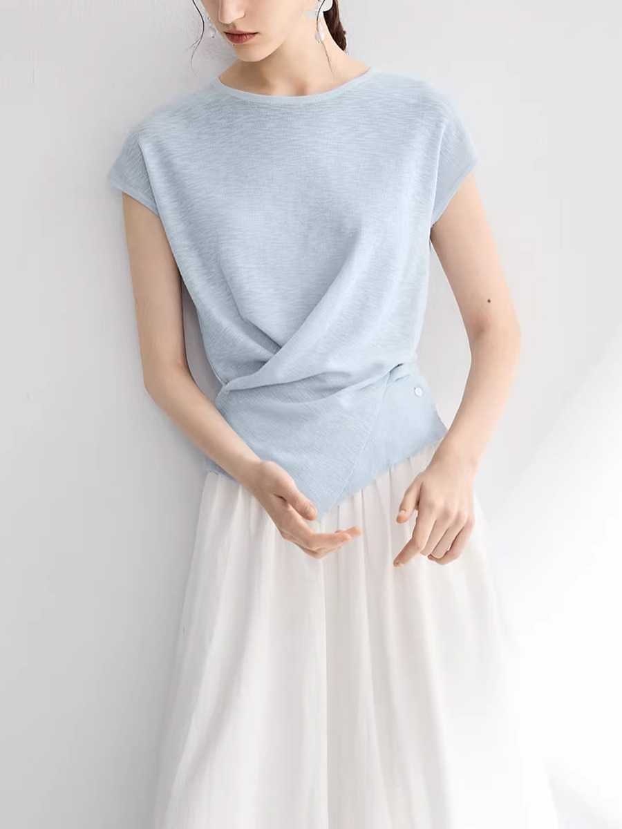 Vòng cổ nữ dây mảnh thiết kế đan ngắn phong cách vintage — xanh lam, màu trắng