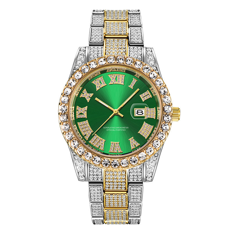 Reloj de marca de hip hop para hombres AliExpress fantasma de agua diamante estrellado calendario de oro reloj de cuarzo para hombres suministro de wechat