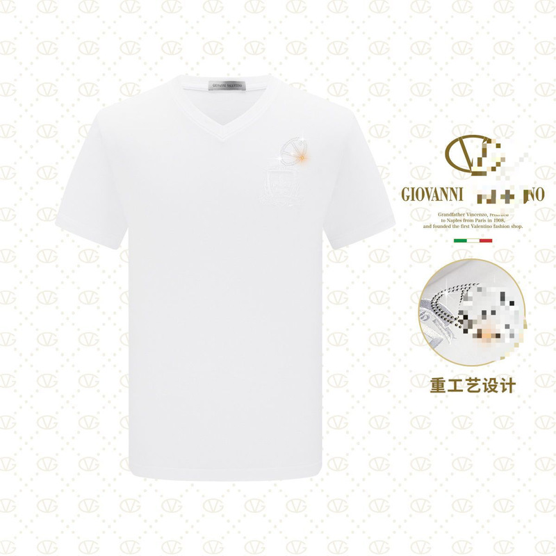 Zhuofan Giovanni Valentino Short-Sleeve T-Shirt for Men, Business Casual Round-Neck Tee, Summer Thin Style Wholesale