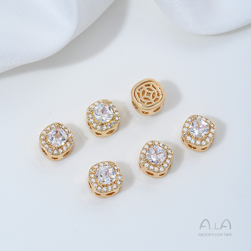 Wholesale 14K Gold-Plated Silver-Plated Zircon Round Water Drop Porous Loose Beads DIY Bracelet Necklace Jewelry Accessories