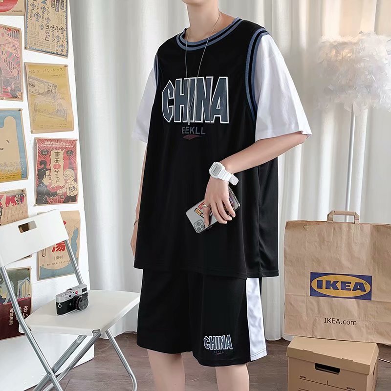 Summer Basketball Uniform Sports Suit Men's Baseball Trendy Brand Handsome Set with Handsome Couple Shorts Short Sleeves