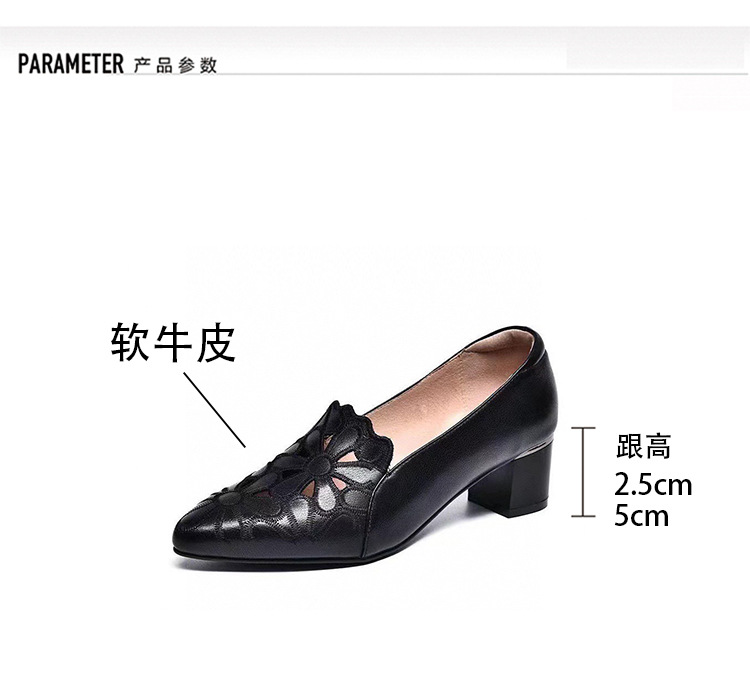 Giày nữ mũi nhọn khoét lỗ đế xuồng chunky gót thấp da thật mềm — Màu be-năm cm chi tiết 9