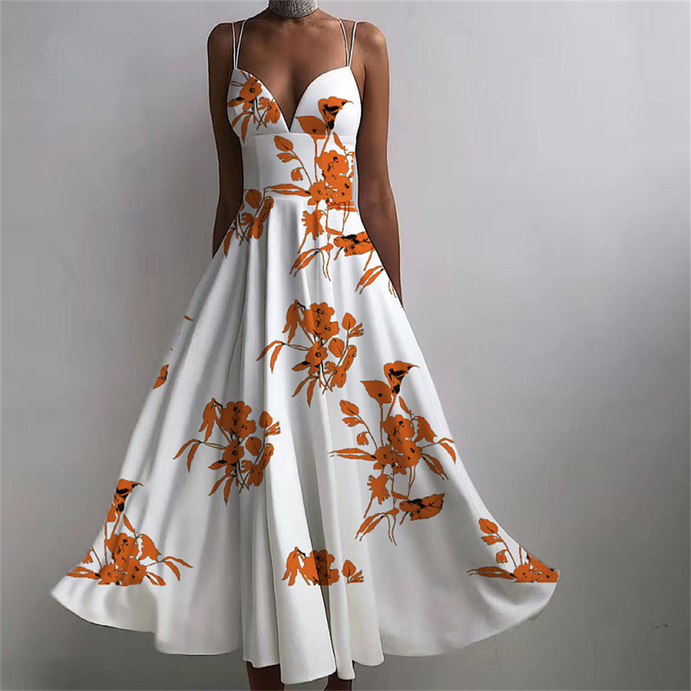 V-Neck Print Cross Backless Dress NSHHF119179