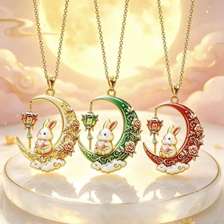 臻品国风.玉兔祥云花卉.吊坠钥匙扣 滴油珐琅彩挂饰中秋纪念礼品