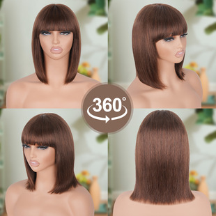 180% Density 3*1 Lace Human Hair Bob Wig with Bangs Fringes