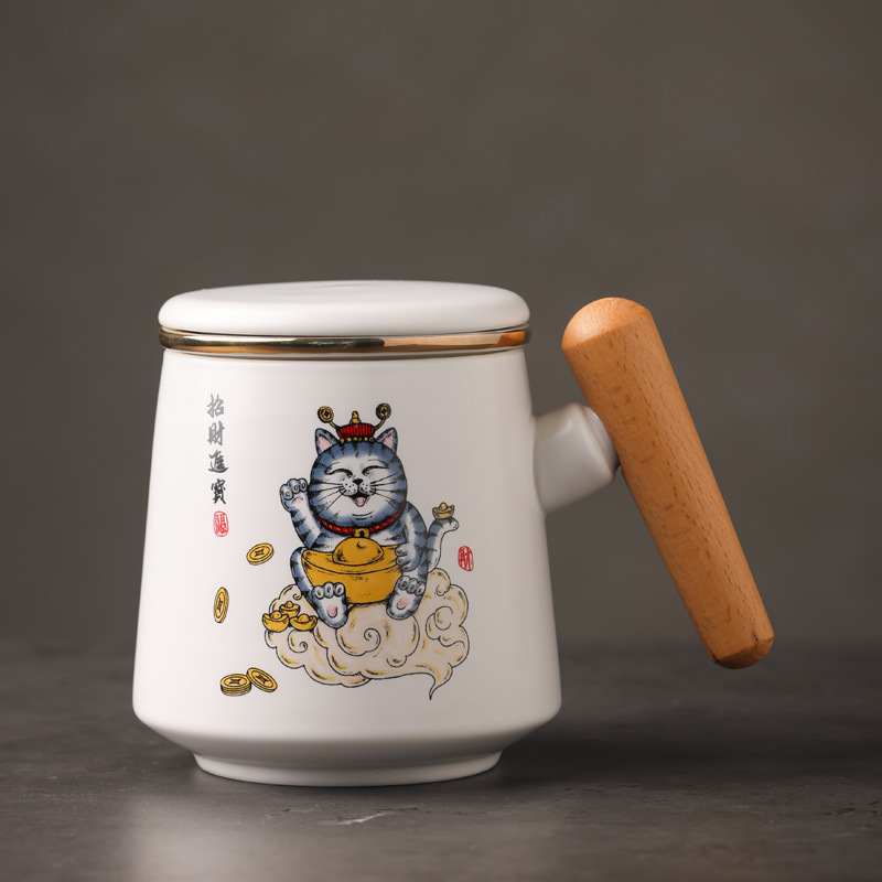 Zhao Cai Gato Taza de Cerámica Futuro Bromide Taza de Filtro Taza de Animales de Cartoon con Regalo Impreso LOGO